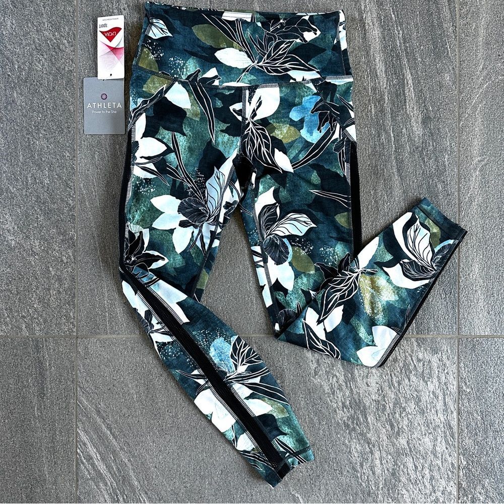 NWT Athleta Leafy Floral High Rise Tropical Mesh Chaturanga 7/8 Leggings XS - Picture 4 of 16